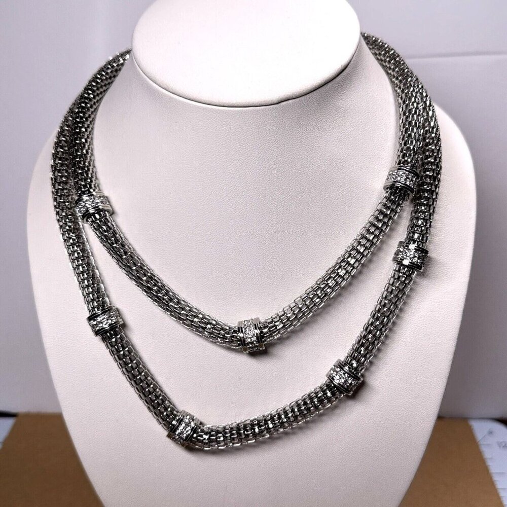 Necklace Popcorn Mesh Link 2 Layer Stainless Steel Silver Tone Station Emma Skye - Picture 2 of 4